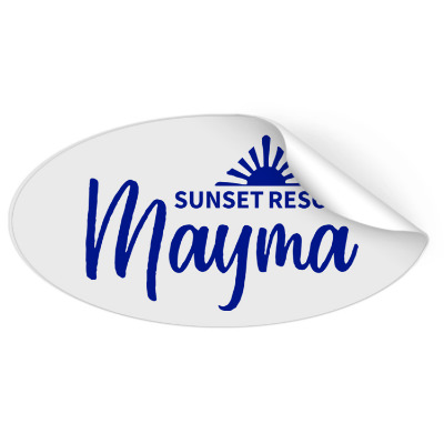 6x3 inch oval sticker with custom imprint.